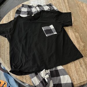 Stylish Black Tee with Checkered Pocket with matching elastic waistband